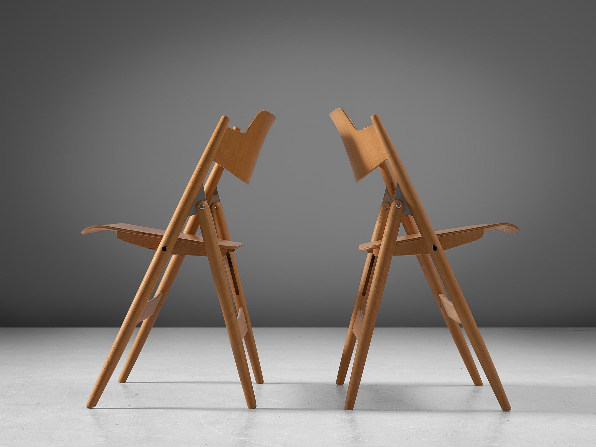 German Egon Eiermann Folding Chairs in Wood 