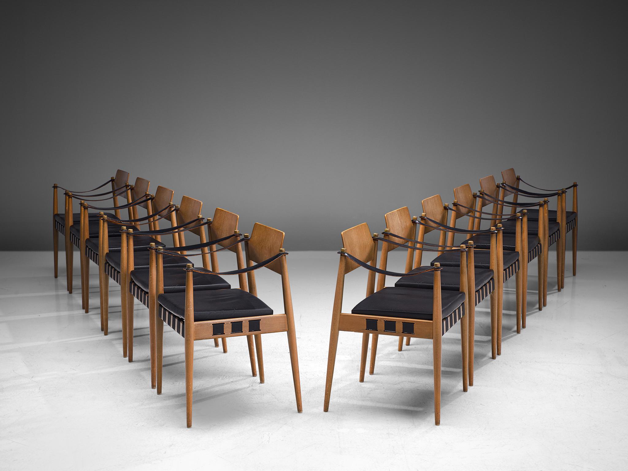 Egon Eiermann for Wilde and Spieth, set of twelve armchairs, beech, leather, leatherette, Germany, 1960s

Famous postwar German architect Egon Eiermann designed these armchairs for German manufacturer Wilde + Spieth in the early 1960s. This