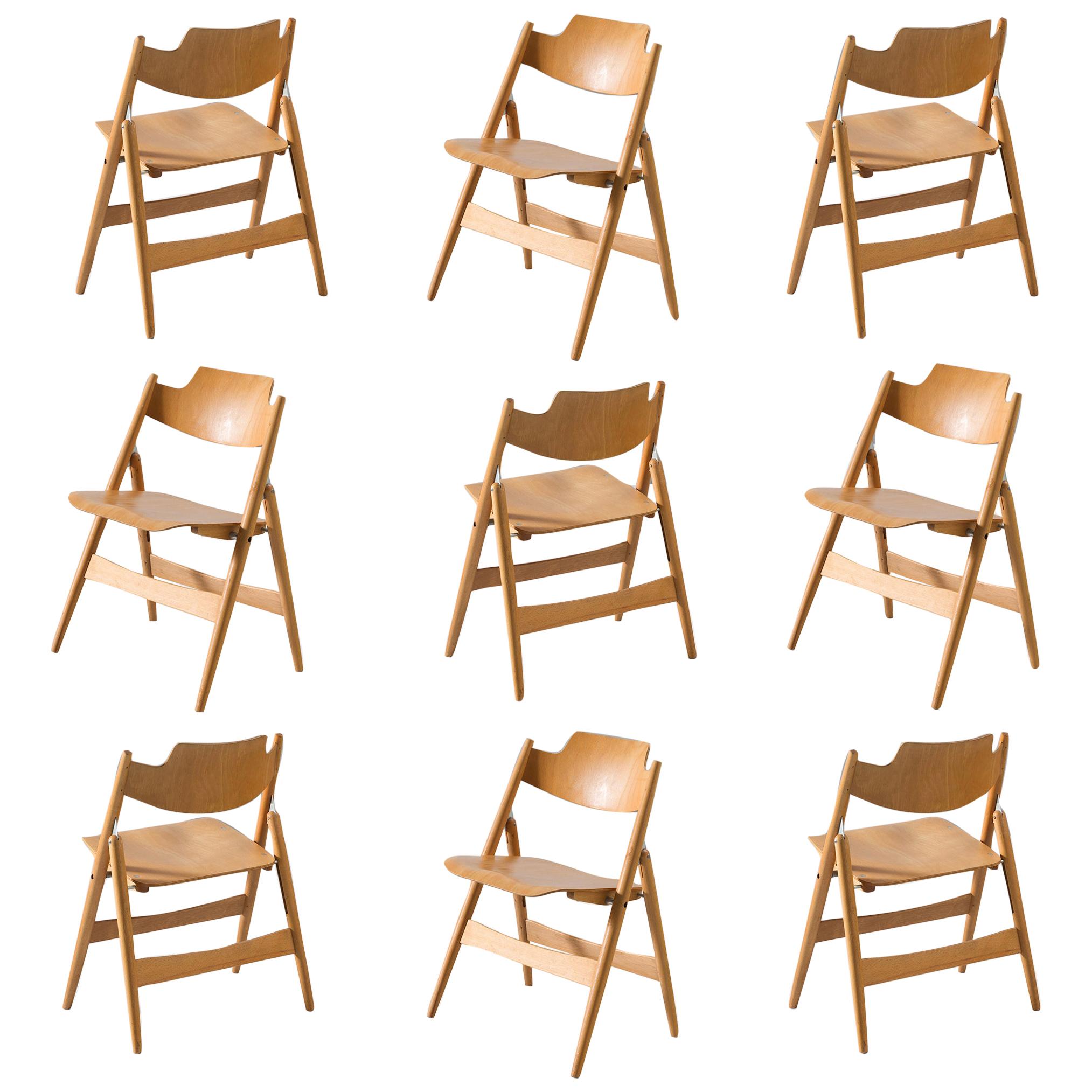 Egon Eiermann Large Set of Folding Chairs Model SE18