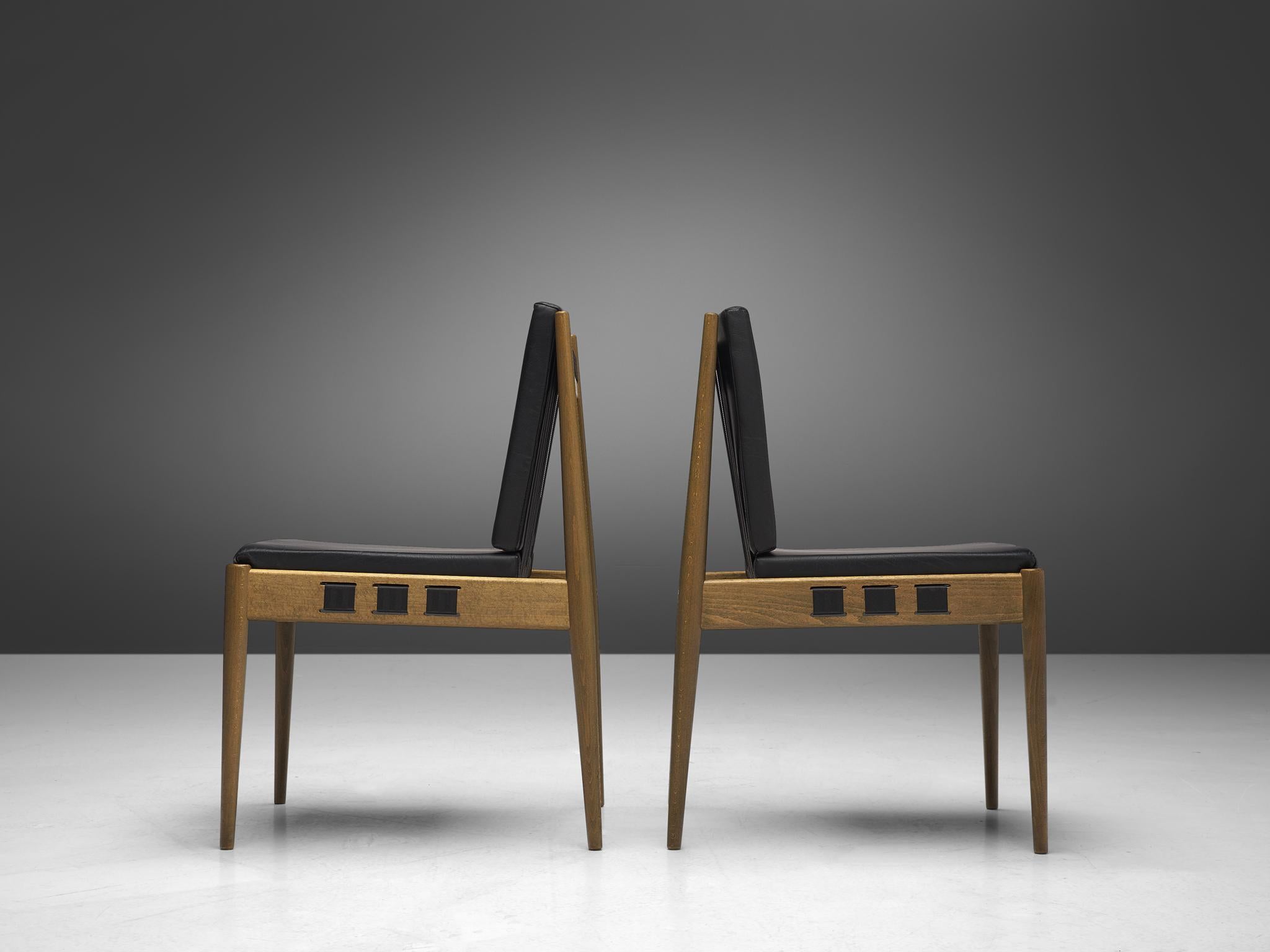 German Egon Eiermann Pair of Dining Chairs 'Berlin' in Black Leatherette