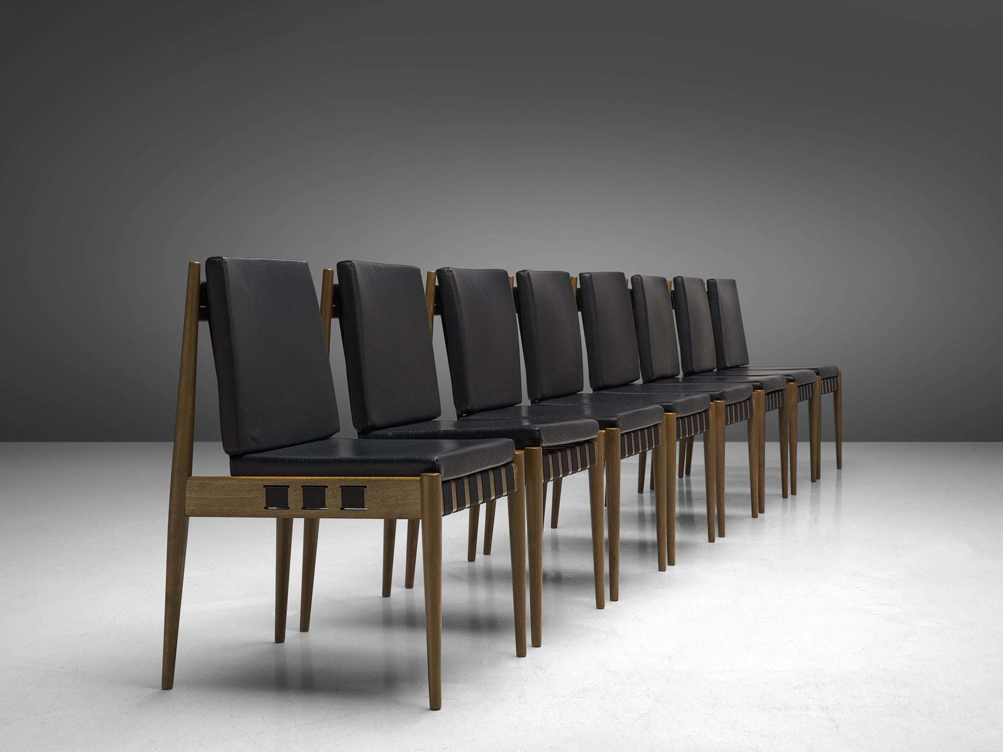 Egon Eiermann Set of Eight Dining Chairs 'Berlin' in Black Leatherette  In Good Condition In Waalwijk, NL