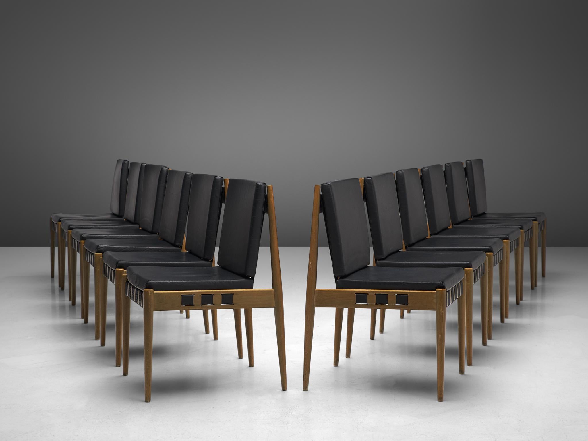 Egon Eiermann Set of Ten Dining Chairs 'Berlin' in Black Leatherette In Good Condition In Waalwijk, NL