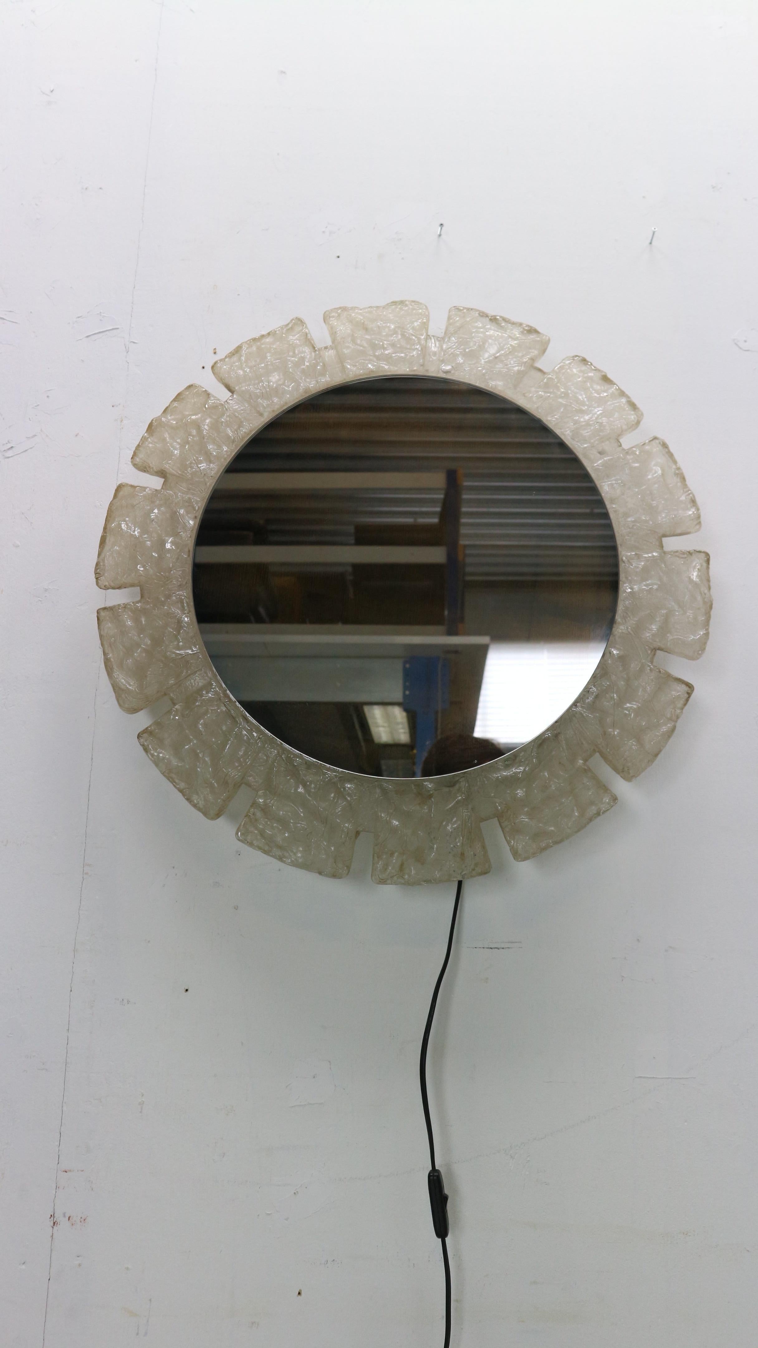 Mid-20th Century Egon Hillebrand Round Acrylic Illuminated Mirror With Lightening, 1970's Germany For Sale