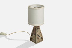 Egon Jakobsson, Table Lamp, Fossil Stone, Fabric, Sweden, 1990s