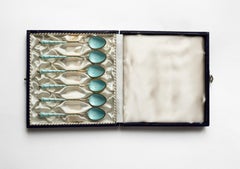 Egon Lauridsen ELA Dänemark vergoldete Demitasse-Löffel aus Sterlingsilber und Emaille, 6er-Set, in Schachtel