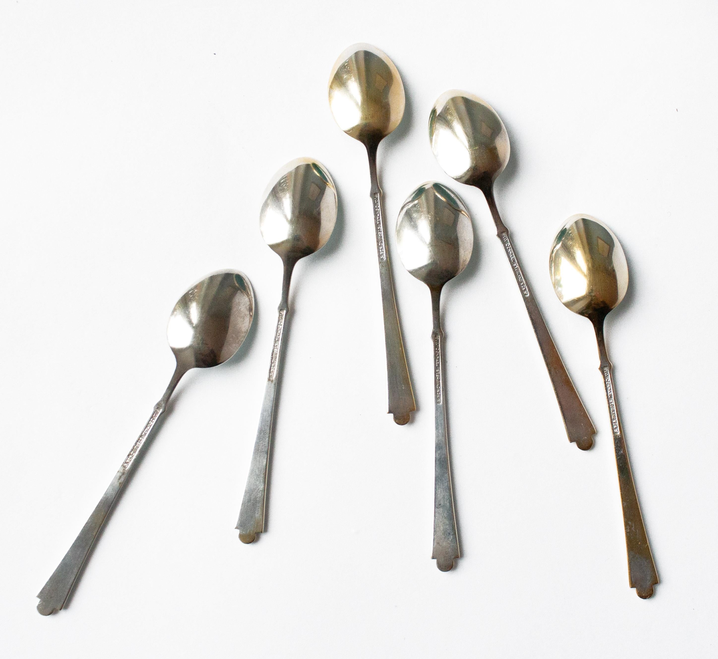 Egon Lauridsen ELA Dinamarca Cucharas Demitasse de esmalte de plata dorada Juego de 6 en caja en Bueno estado para la venta en Stockholm, SE