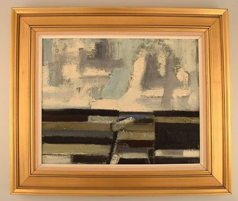 Egon Møldrup (b. 1926), Denmark. Oil on canvas. Modernist landscape, 1960s.
The canvas measures: 49 x 39 cm.
The frame measures: 9.5 cm.
In excellent condition.
Signed.