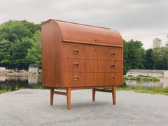 Egon Ostergaard for SMI Sweden Bookmatched Teak Roll Top Desk or Secretary