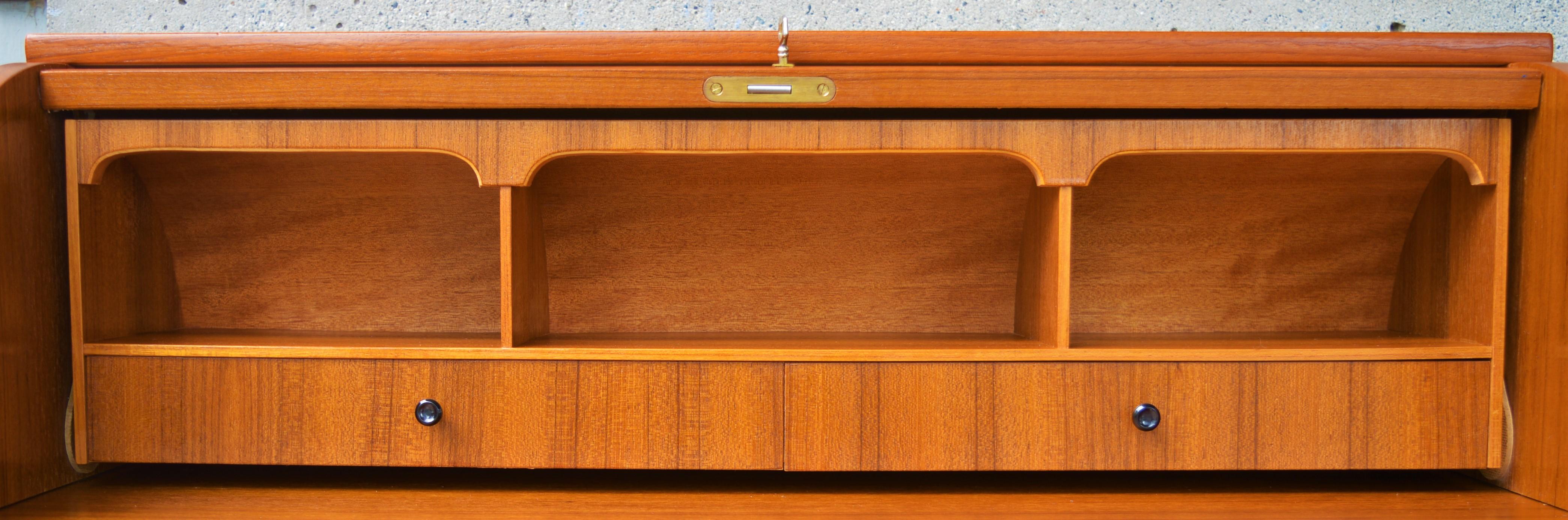 Mid-Century Modern Egon Ostergaard Teak Dresser / Secretary / Writing Table, Inlaid Roll Top Door