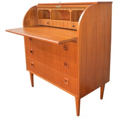 Vintage Egon Ostergaard Teak Dresser / Secretary / Writing Table, Inlaid Roll Top Door 