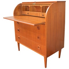 Egon Ostergaard Teak Dresser / Secretary / Writing Table, Inlaid Roll Top Door