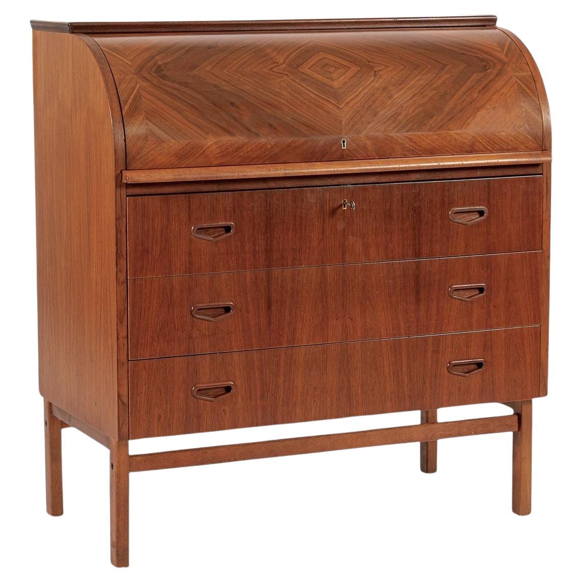 Egon Ostergaard Teak Rolltop Secretary Desk, Swedish Modern, 1960