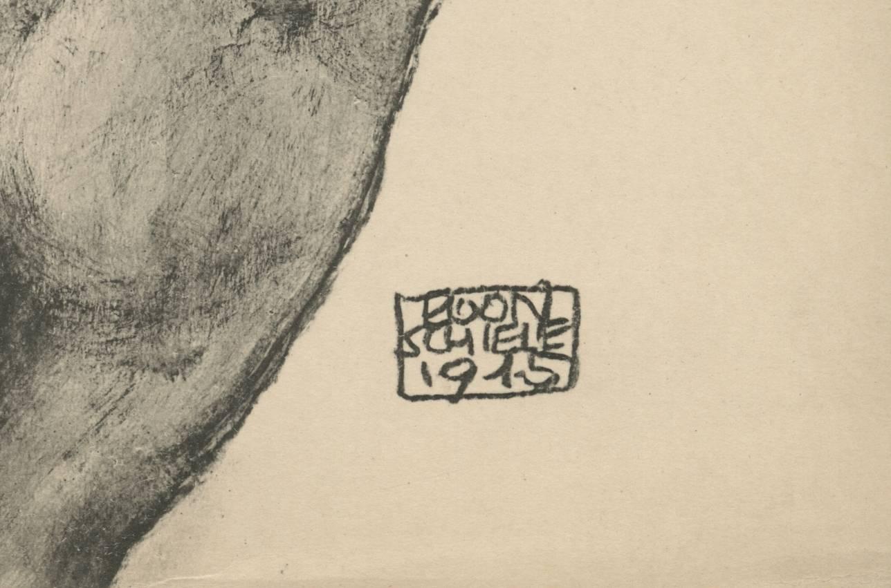 R. Layni, Zeichnungen Folio, „Nackt mit erhobenem Arm“ Collotype-Platte IX – Print von (after) Egon Schiele & Max Jaffe