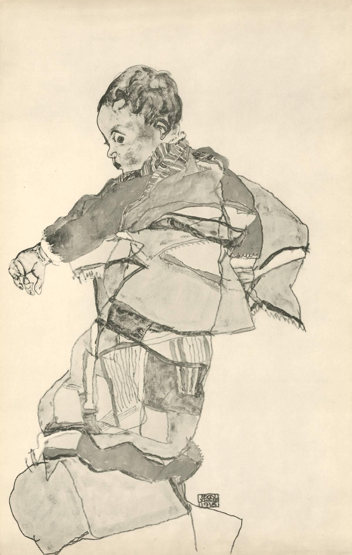 (after) Egon Schiele & Max Jaffe Figurative Print – R. Layni, Zeichnungen Folio, „Porträt eines Kindes“ Collotype-Platte X