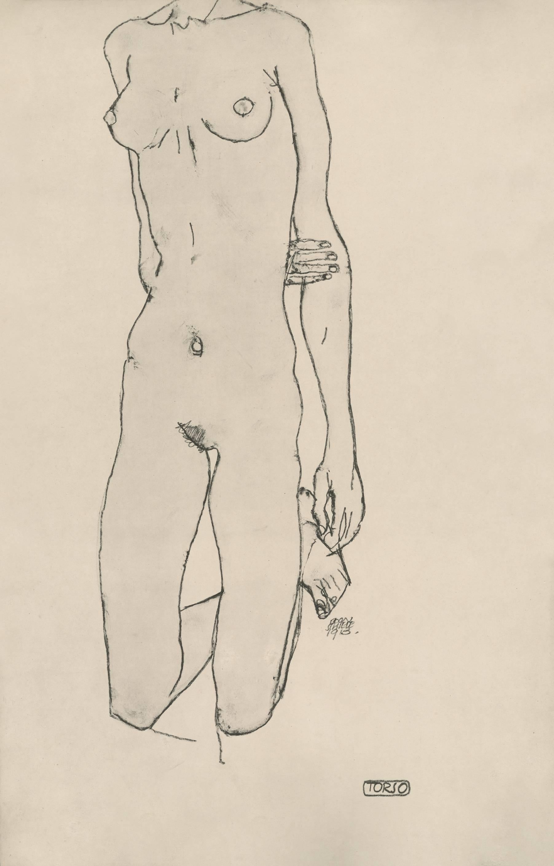 (after) Egon Schiele & Max Jaffe Figurative Print – R. Layni, Zeichnungen Folio, „Torso““ Collotype-Platte IV