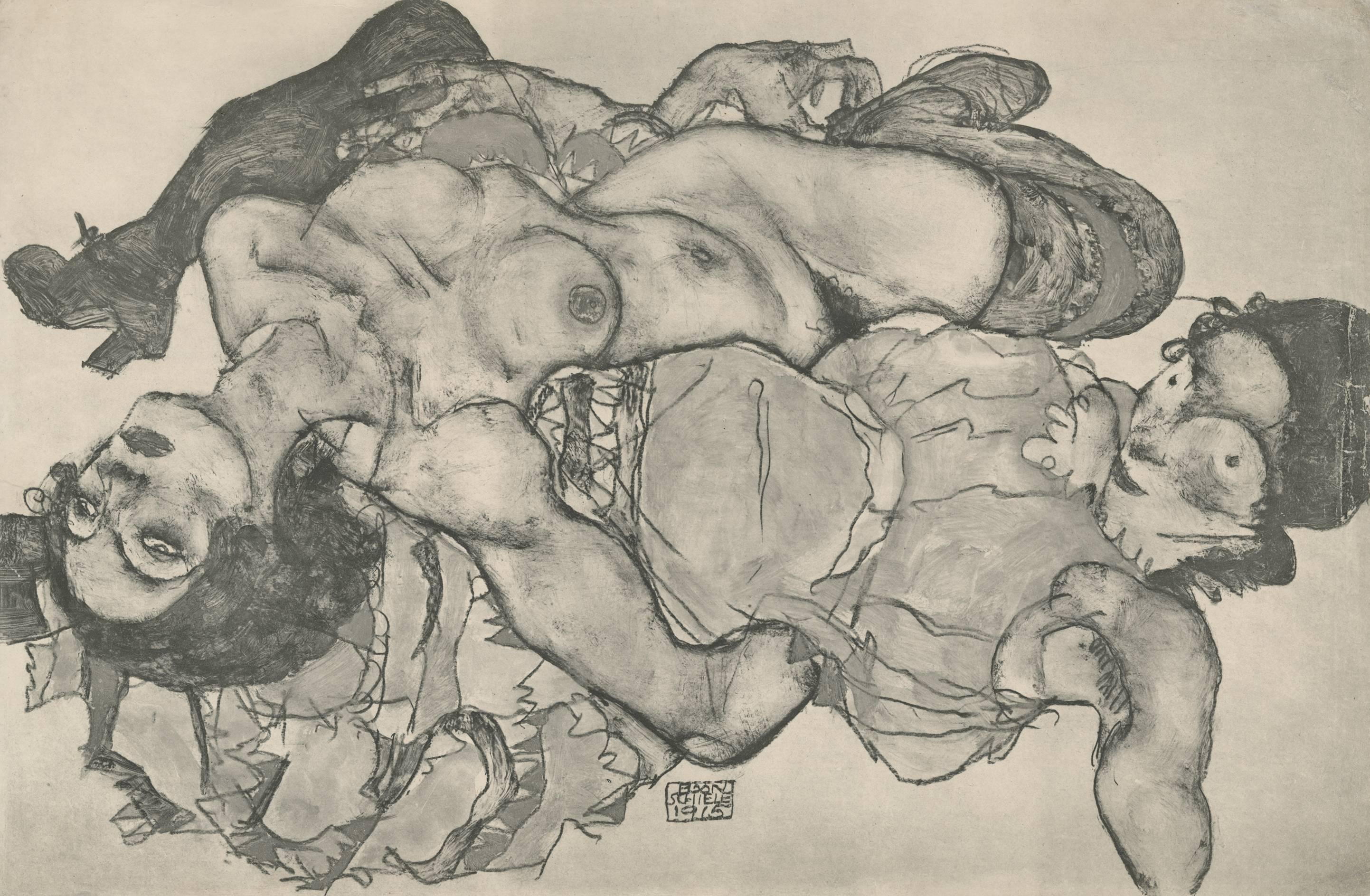 R. Layni, Zeichnungen folio, "Two Girls, Lying Entwined" Collotype plate VIII