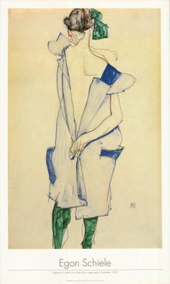 Egon Schiele 'Girl Standing in Blue Dress and Green Stockings, Back View' 1994