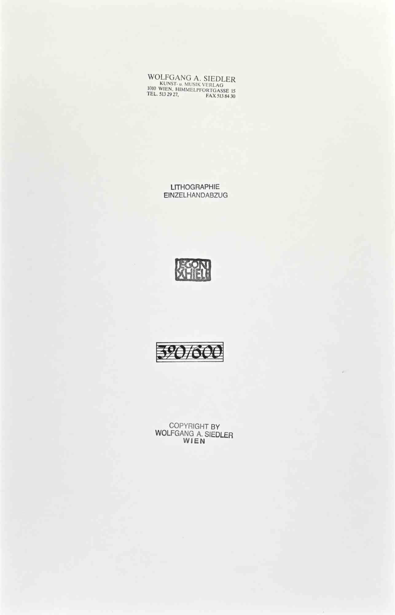Nudo femminile da dietro con le mani sul fianco - Litografia - Anni '90 - Print di Egon Schiele