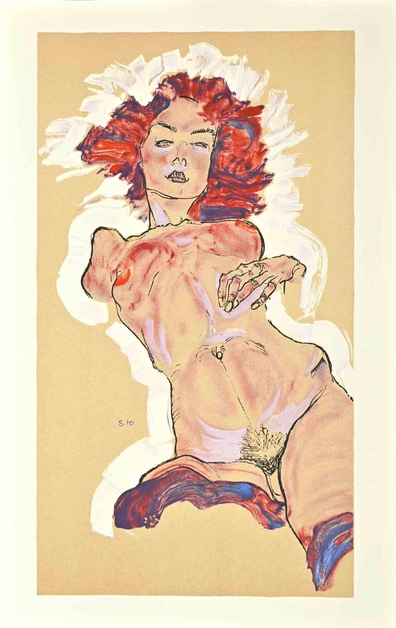 Egon Schiele Portrait Print - Female Nude  - Lithograph - 2007