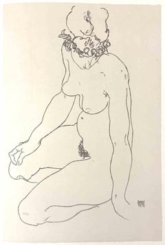 Kneeling Female Nude, Turning to the Right - Lithograph - 2007
