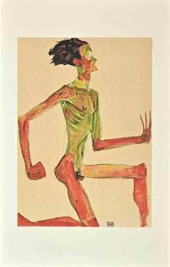 Kneeling Male Nude in Profile  - Lithograph - 2007