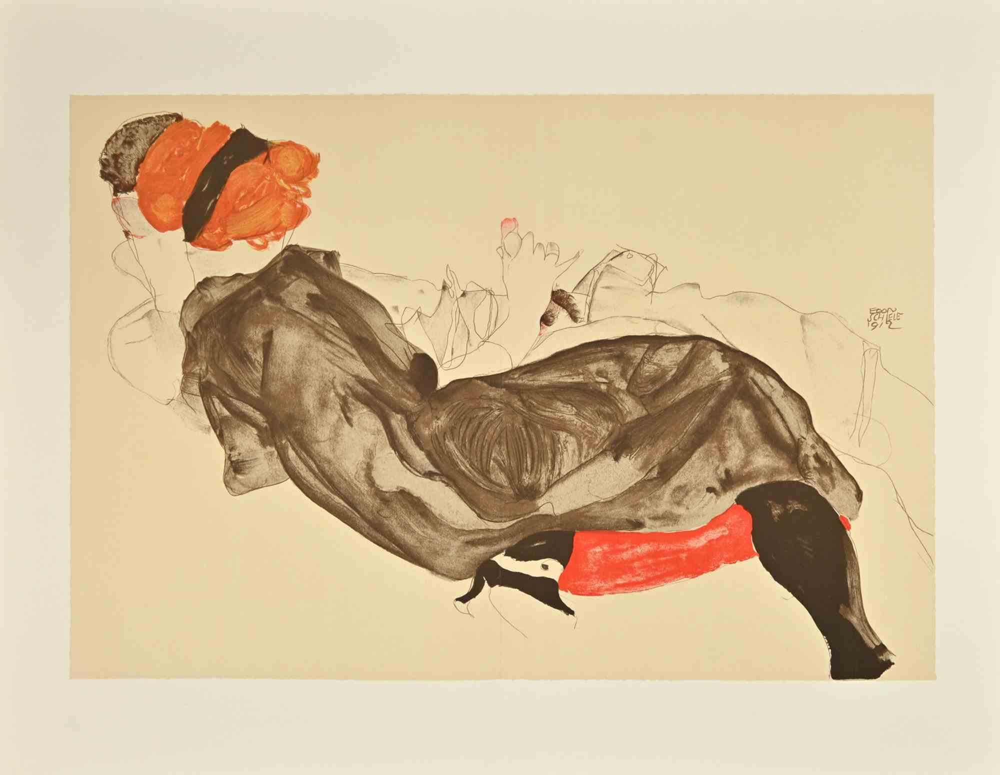 Reclining Couple is a beautiful colored lithograph from the portfolio " Erotica " by Egon Schiele .

It deals with a reproduction of the homonym artwork realized in watercolor, gouache, and pencil by the Austrian master in 1912.  Edition of 1200