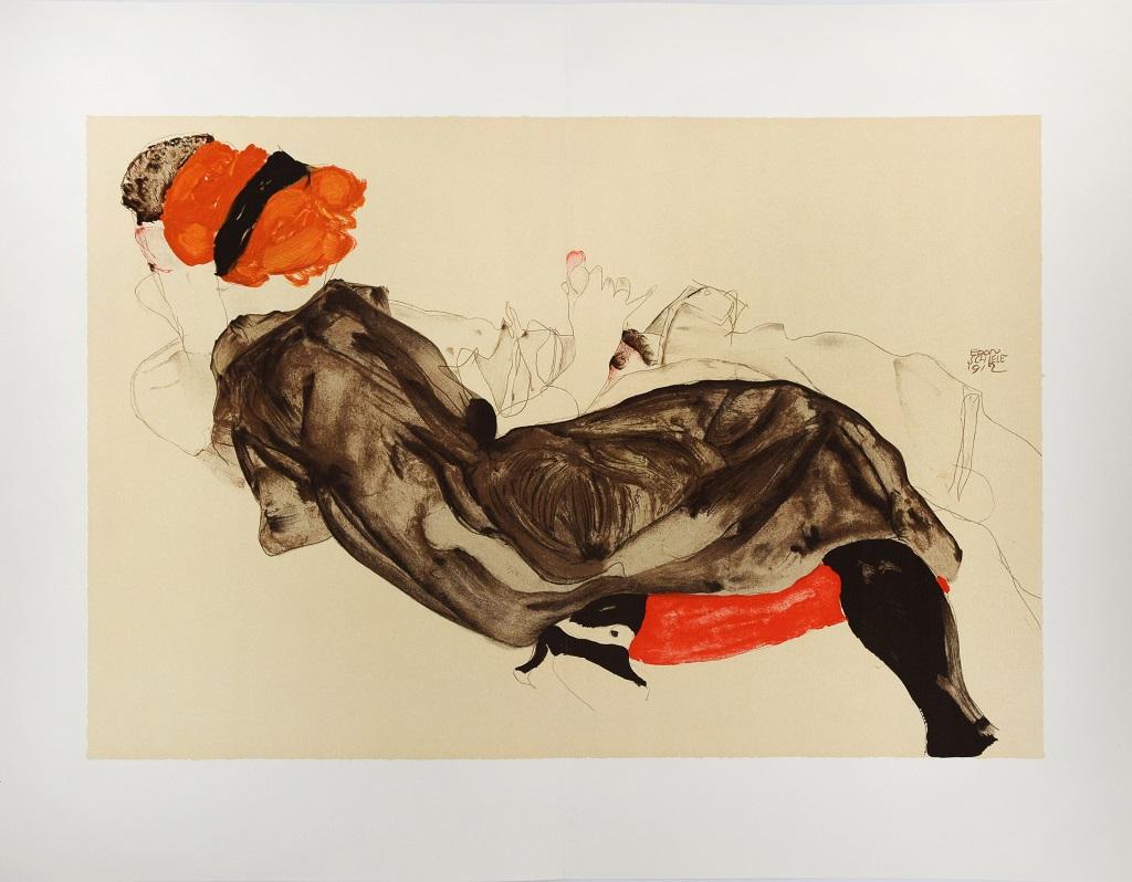 Reclining Couple  is a beautiful colored lithograph from the portfolio "Erotica" by Egon Schiele .

It deals with a reproduction of the homonym artwork realized in watercolor, gouache, and pencil by the Austrian master in 1912.  Edition of 1200