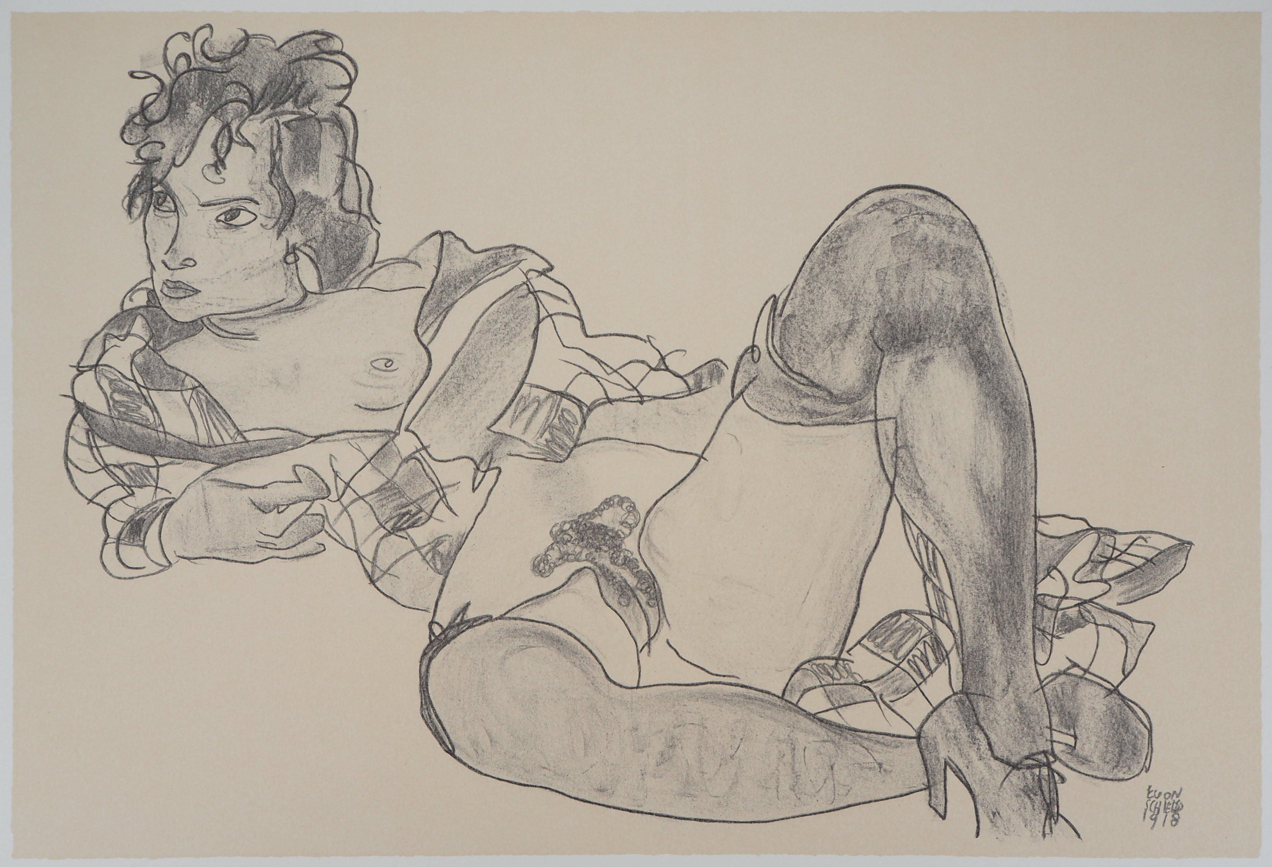 Reclining Nude - Lithograph (Kallir #2427) - Modern Print by Egon Schiele