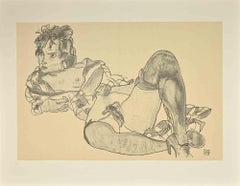 Vintage Reclining Woman - Lithograph after Egon Schiele 