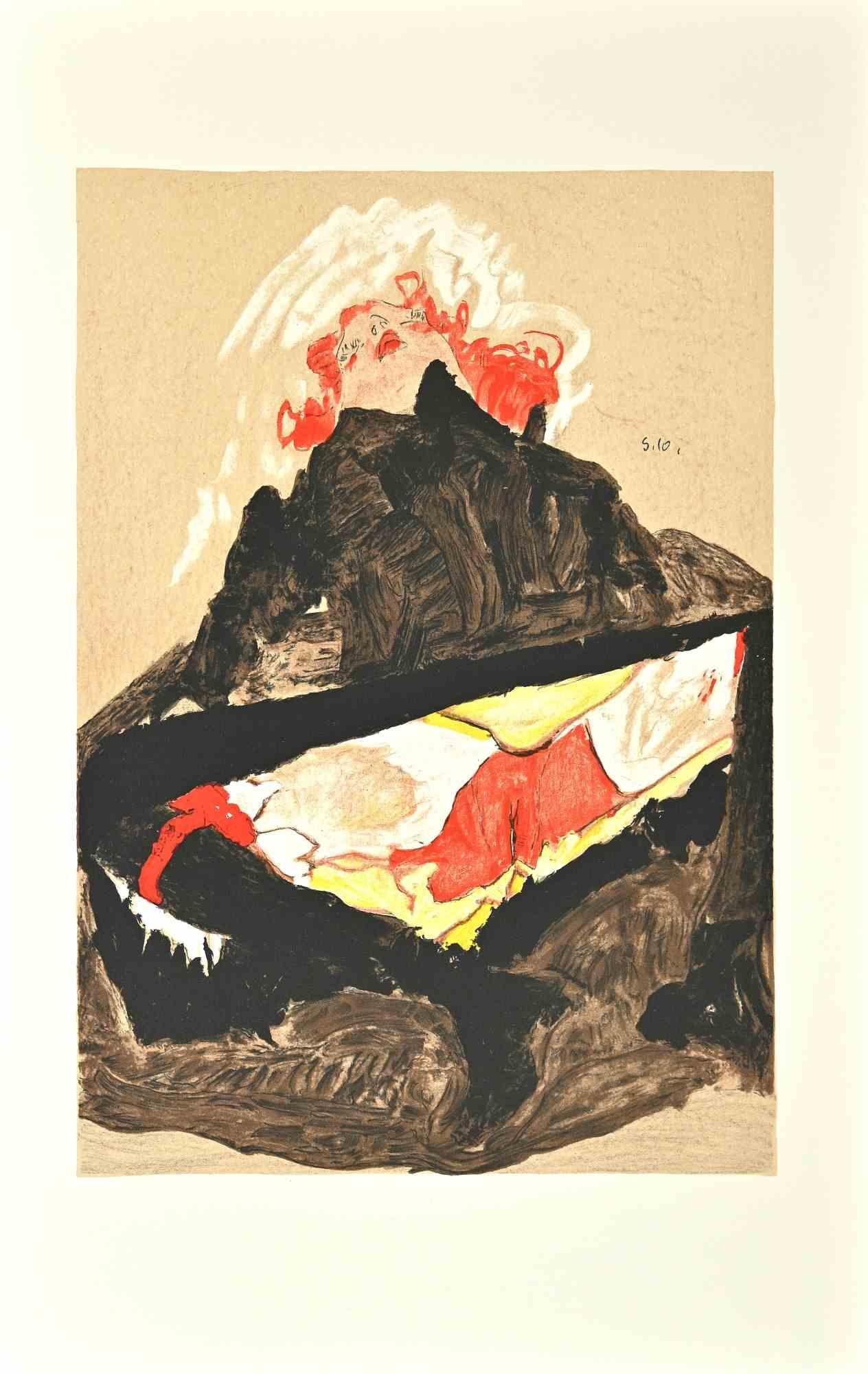 Figurative Print Egon Schiele - Jeune fille aux pieds évasés rouges - Lithographie  - 2007