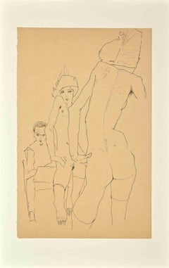 Schiele Drawing a Nude Model in front of a Mirror-Lithograph-2007