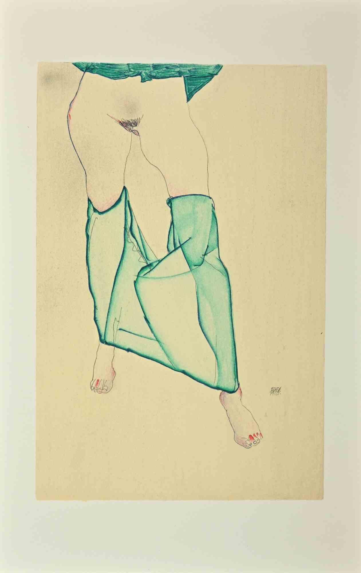 Egon Schiele Figurative Print - Standing Female Nude from the Waist Down  - Lithograph - 2007