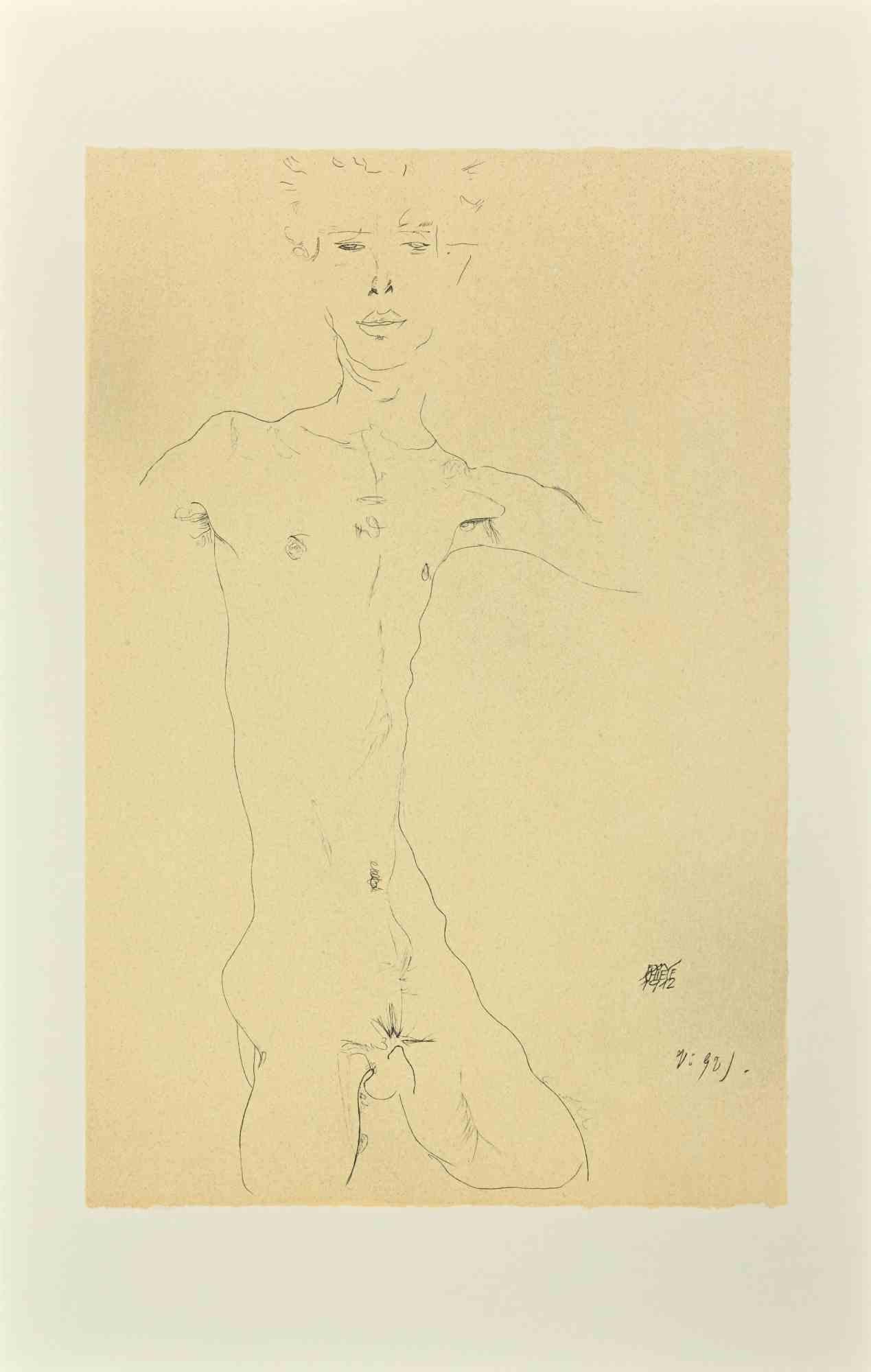 Egon Schiele Figurative Print - Standing Male Nude  - Lithograph - 2007