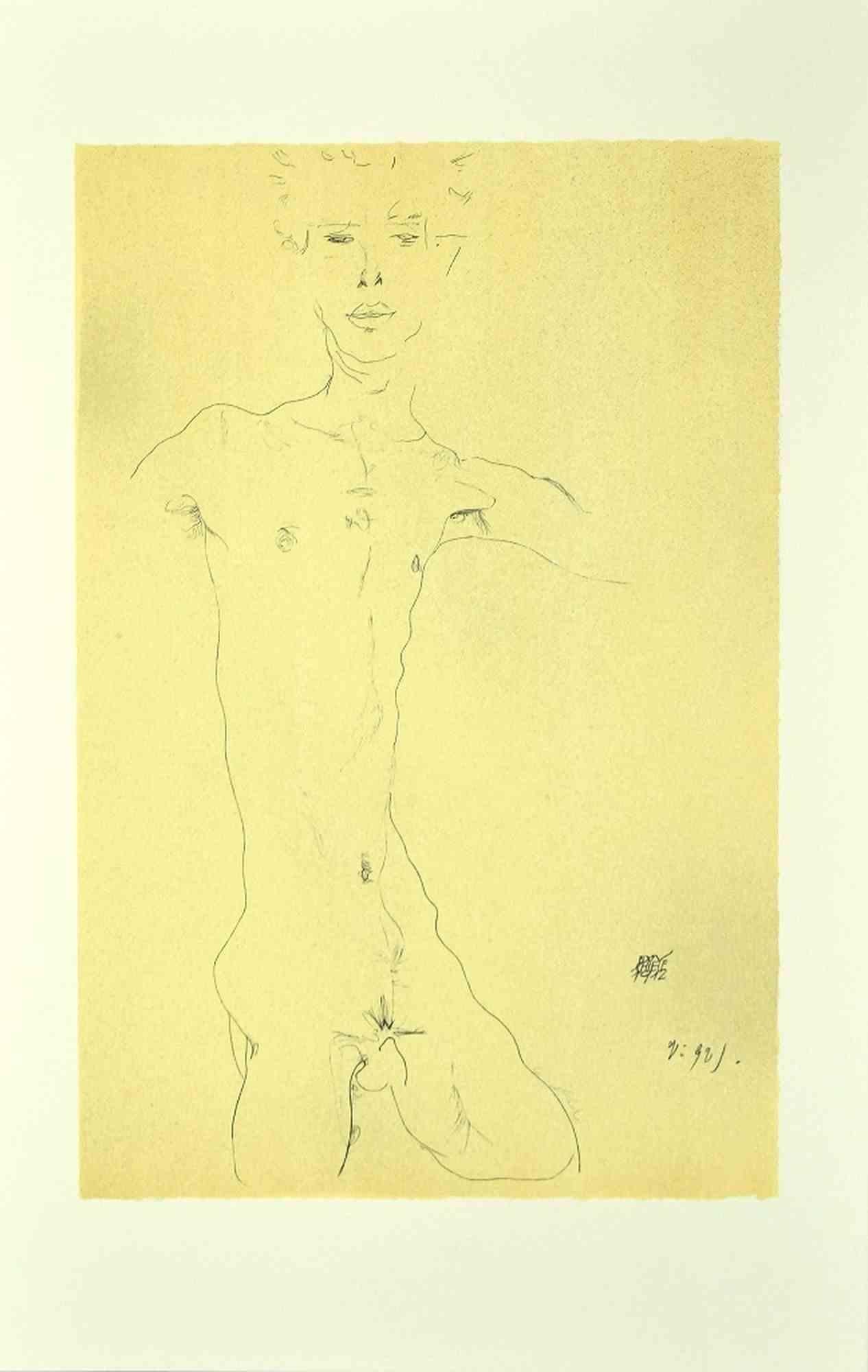 Egon Schiele Nude Print - Standing Male Nude  - Lithograph - 2007