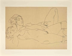Deux jeunes filles nues allongées - Lithographie - 2007