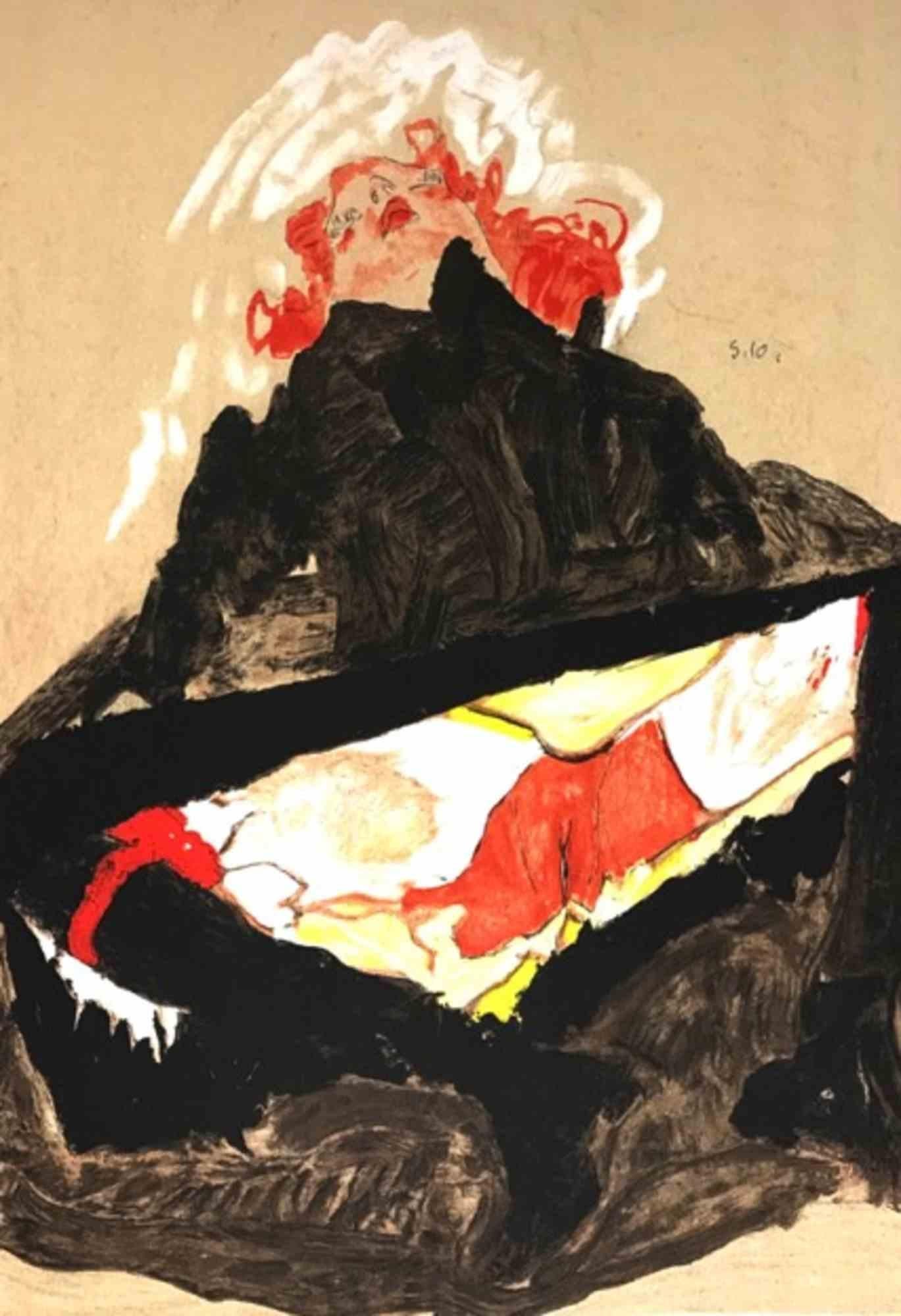 Portrait Print Egon Schiele - Femme à cheveux rouges  - Lithographie - 2007