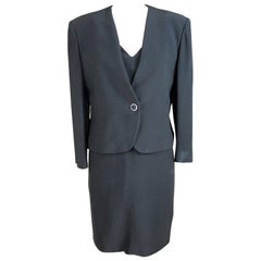 Vintage Egon Von Furstenberg Black Viscose Stones Jewel Evening Suit Dress and Jacket