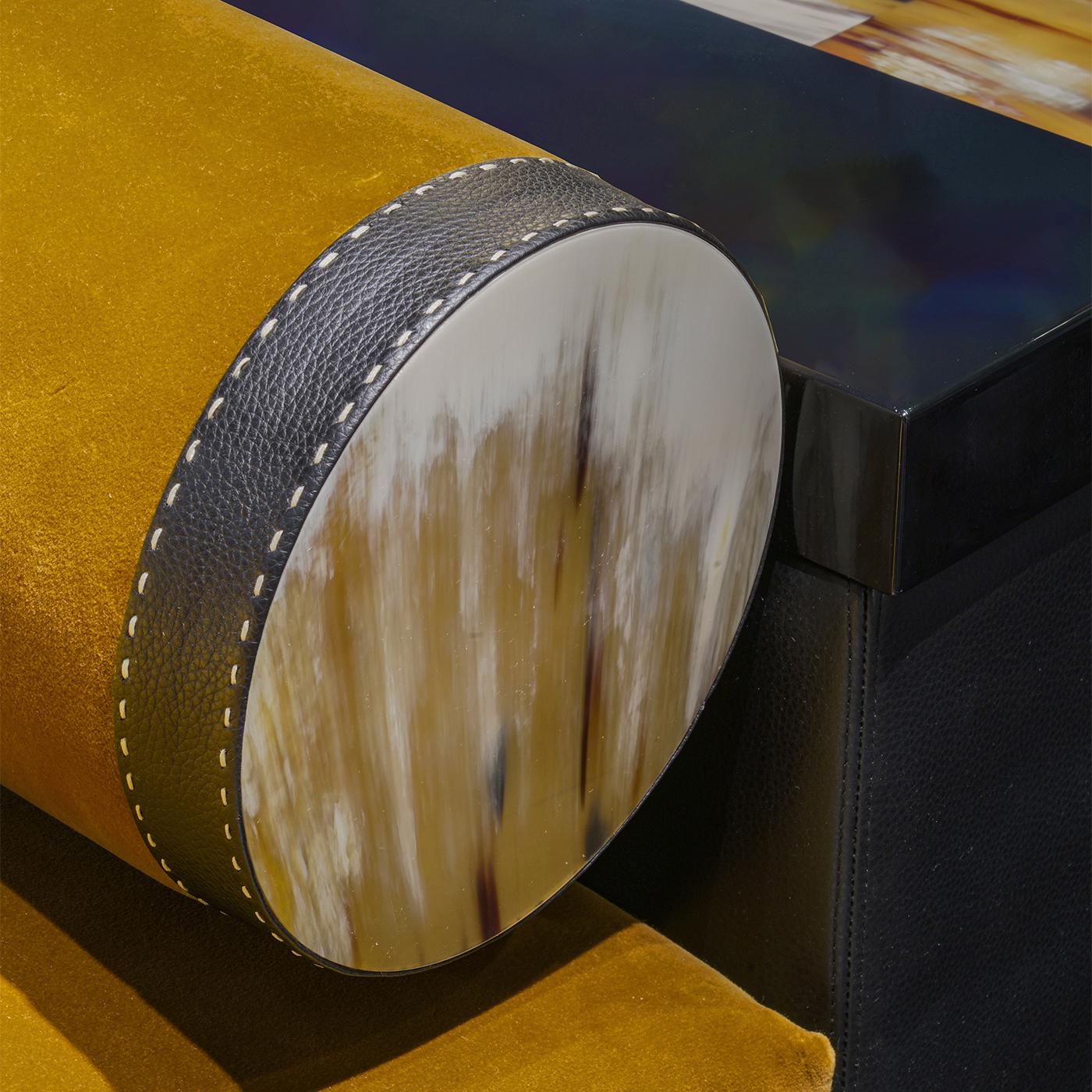 Italian Egon Yellow Velvet With Leather And Horn Details Chaise Lounge by Arcahorn For Sale