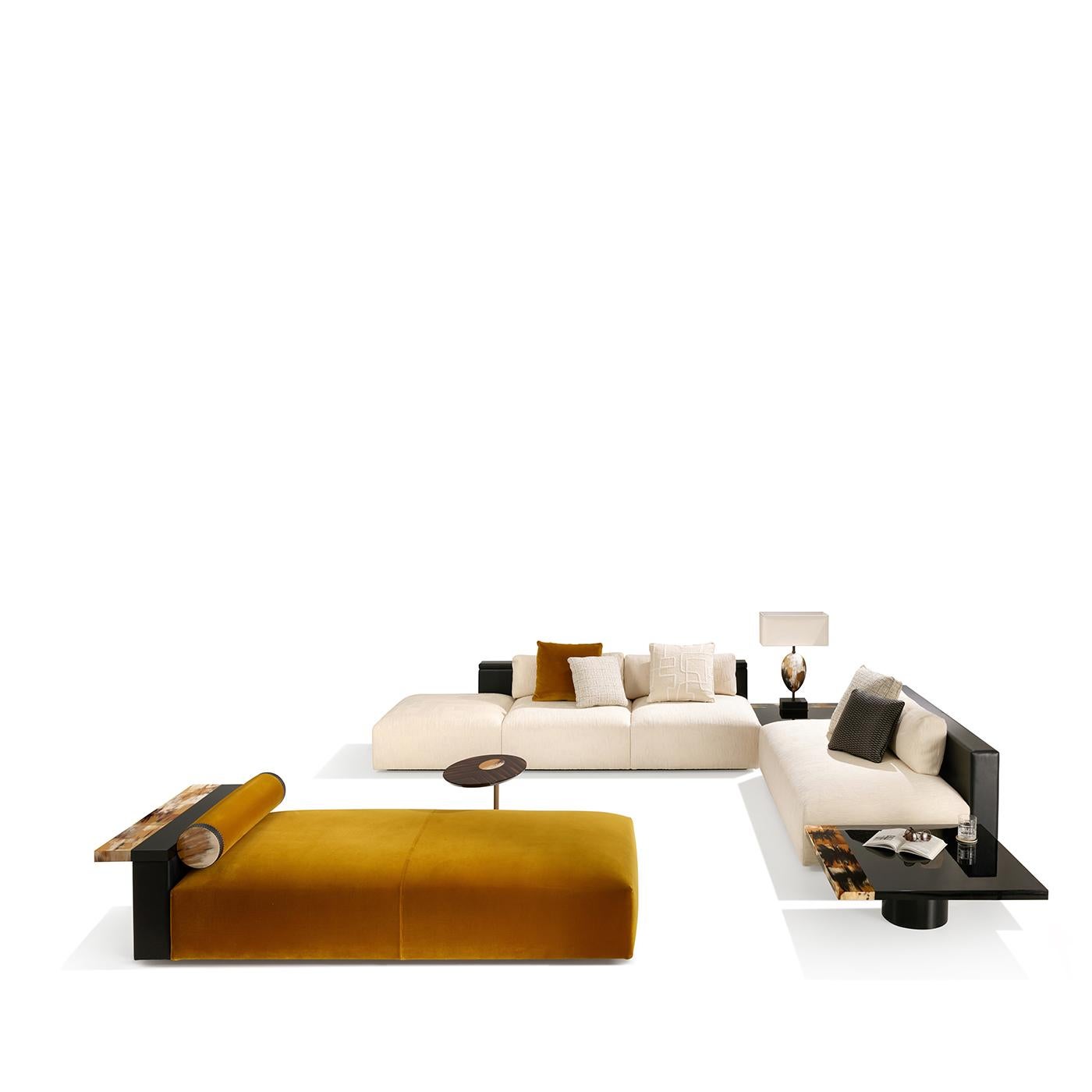 Textile Egon Yellow Velvet With Leather And Horn Details Chaise Lounge by Arcahorn For Sale