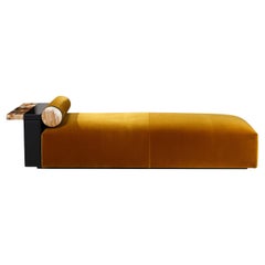 Egon Yellow Velvet With Leather And Horn Details Chaise Lounge by Arcahorn