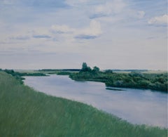 « On the River », peinture à l'huile de 39" x 47" pouces par Egor Plotnikov