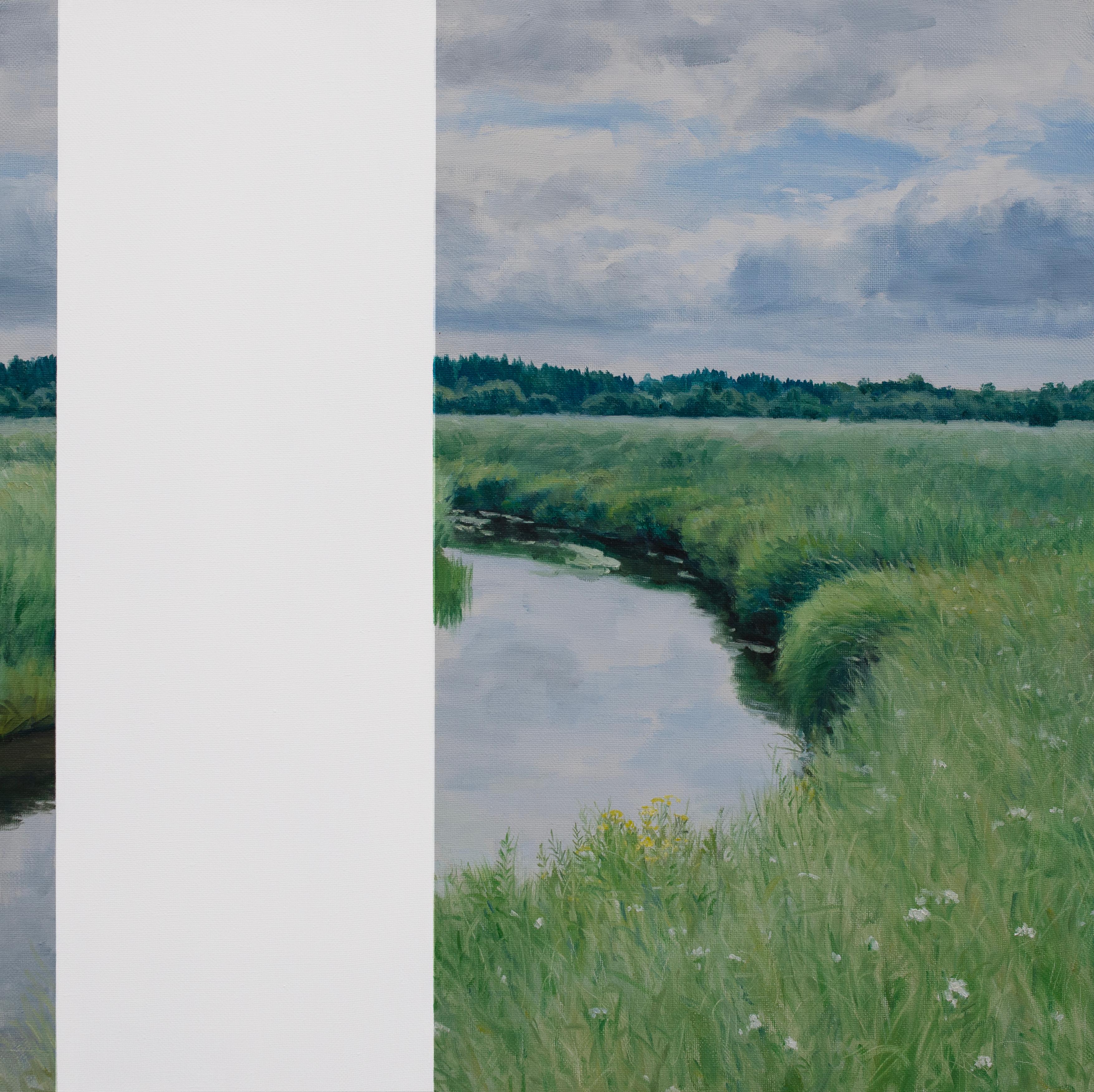 « Summer on the River », peinture à l'huile de 28" x 28" pouces d'Egor Plotnikov