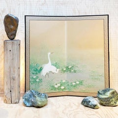 "Egrets Amongst Lotuses" Japanese Paper Byobu Screen, c. 1920