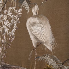"Egrets on Wisteria Vines" Japanese Embroidered Silk Tapestry