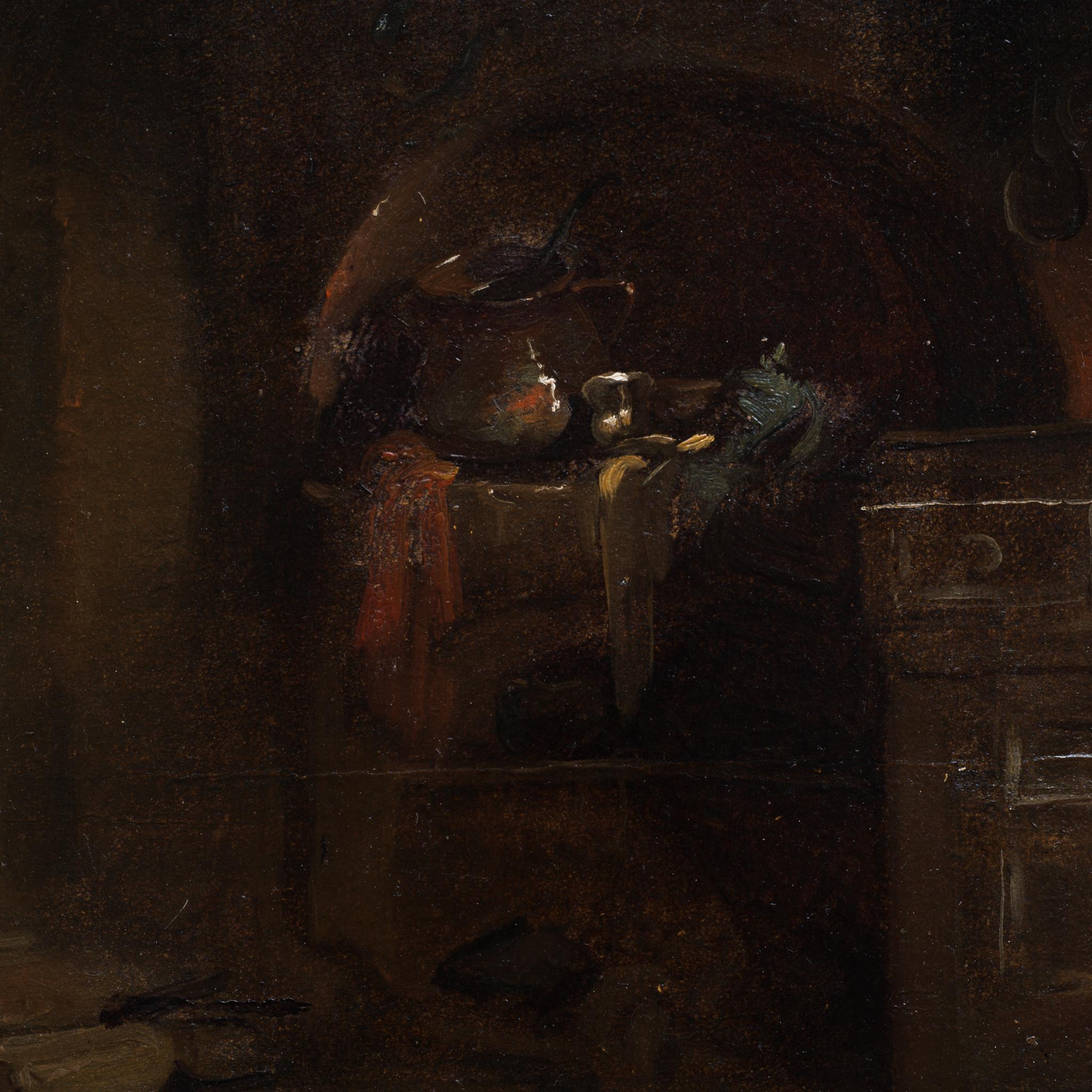 Intérieur d'une cuisine, c. 1840 - Noir Still-Life Painting par Egron Sellif Lundgren
