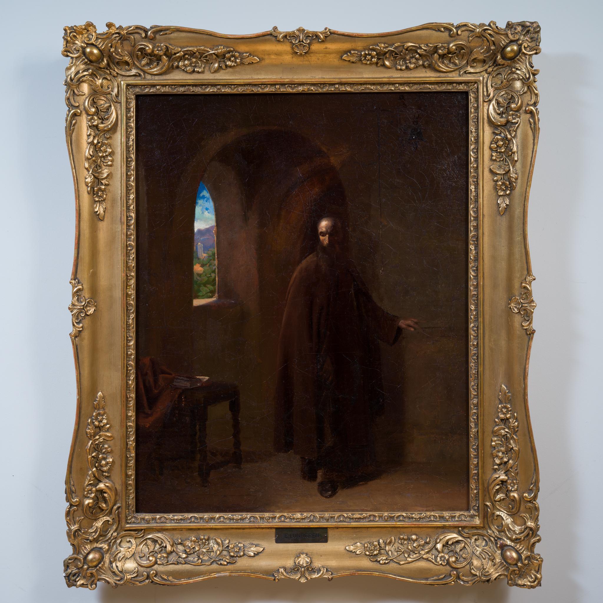 Monje en una celda monástica, Roma, Italia - Painting de Egron Sellif Lundgren