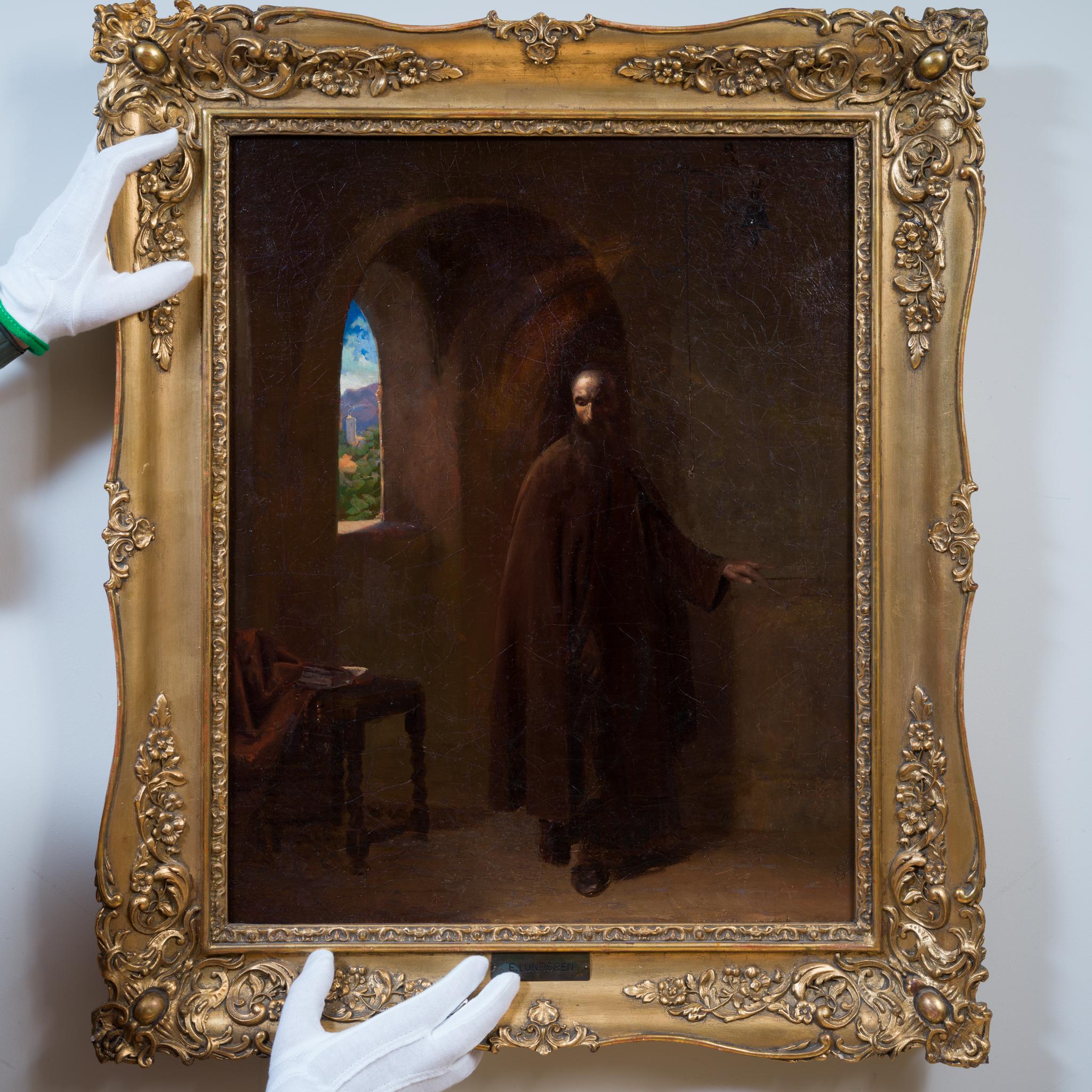 Monje en una celda monástica, Roma, Italia - Painting Antiguos maestros de Egron Sellif Lundgren