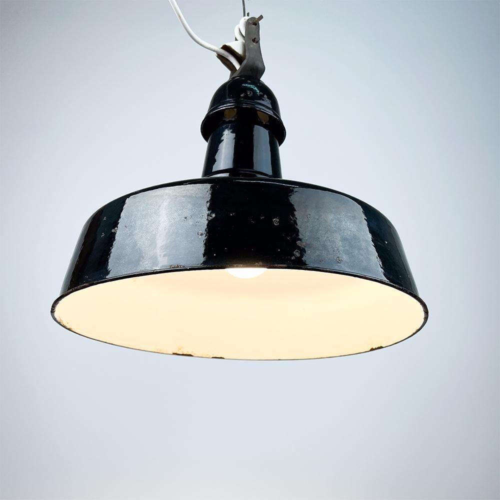 Mid-20th Century EGSA industrial enameled metal ceiling lamp, 1950's For Sale