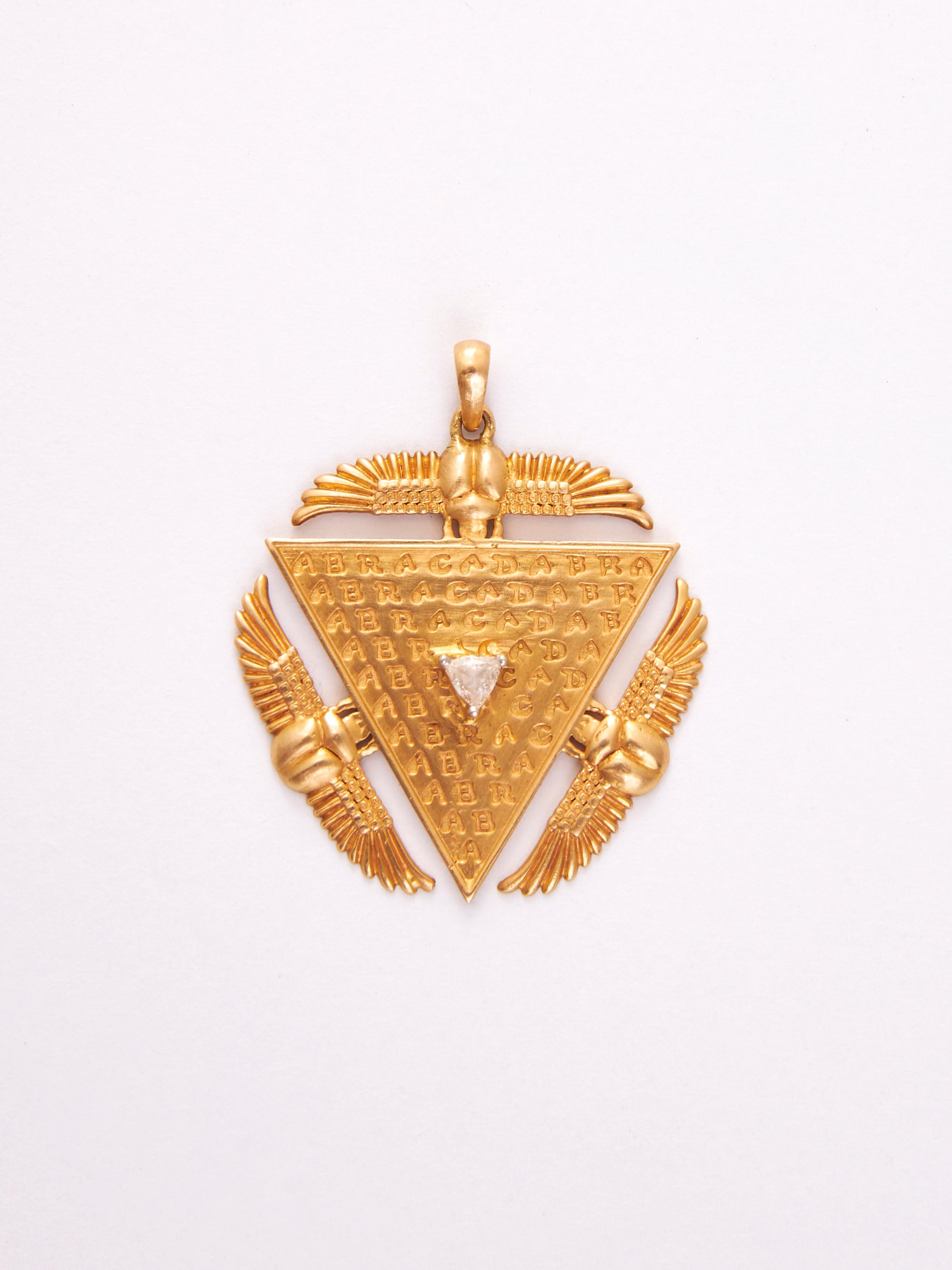 Trillion Cut Egypt Abracadabra Amulet in 18kt Gold & Diamond For Sale