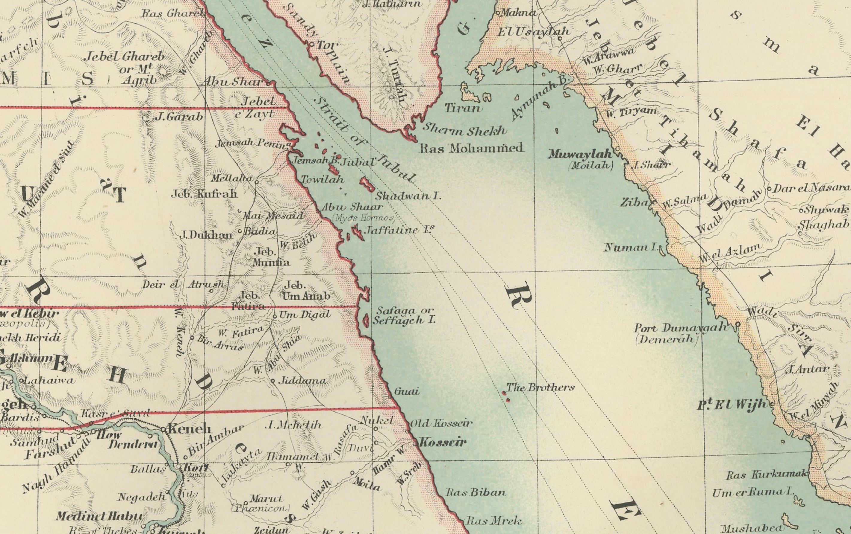 Égypte et Basse-Nubie, 1903 - Carte historique mettant en évidence le Nil et la mer Rouge Bon état - En vente à Langweer, NL
